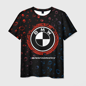 Мужская футболка 3D с принтом BMW + Капли Дождя в Курске, 100% полиэфир | прямой крой, круглый вырез горловины, длина до линии бедер | auto | b m w | bmv | bmw | logo | m power | moto | performance | power | series | sport | авто | б м в | бмв | дождя | капли | лого | логотип | марка | мото | перфоманс | символ | спорт