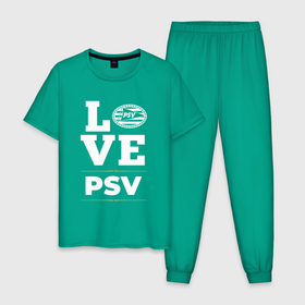 Мужская пижама хлопок с принтом PSV Love Classic в Кировске, 100% хлопок | брюки и футболка прямого кроя, без карманов, на брюках мягкая резинка на поясе и по низу штанин
 | Тематика изображения на принте: club | football | logo | love | psv | клуб | лого | мяч | псв | символ | спорт | футбол | футболист | футболисты | футбольный