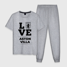 Мужская пижама хлопок с принтом Aston Villa Love Классика в Белгороде, 100% хлопок | брюки и футболка прямого кроя, без карманов, на брюках мягкая резинка на поясе и по низу штанин
 | aston | aston villa | club | football | logo | love | villa | астон | вилла | клуб | лого | мяч | символ | спорт | футбол | футболист | футболисты | футбольный