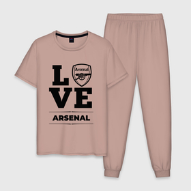 Мужская пижама хлопок с принтом Arsenal Love Классика в Петрозаводске, 100% хлопок | брюки и футболка прямого кроя, без карманов, на брюках мягкая резинка на поясе и по низу штанин
 | Тематика изображения на принте: arsenal | club | football | logo | love | арсенал | клуб | лого | мяч | символ | спорт | футбол | футболист | футболисты | футбольный