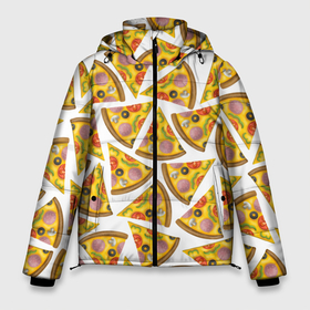 Мужская зимняя куртка 3D с принтом Кусочки вкусной пиццы в Белгороде, верх — 100% полиэстер; подкладка — 100% полиэстер; утеплитель — 100% полиэстер | длина ниже бедра, свободный силуэт Оверсайз. Есть воротник-стойка, отстегивающийся капюшон и ветрозащитная планка. 

Боковые карманы с листочкой на кнопках и внутренний карман на молнии. | Тематика изображения на принте: кусочки | маргарита | пицца | помидоры | треугольник