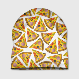 Шапка 3D с принтом Кусочки вкусной пиццы , 100% полиэстер | универсальный размер, печать по всей поверхности изделия | кусочки | маргарита | пицца | помидоры | треугольник