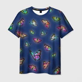 Мужская футболка 3D с принтом Бабочки бак бяк в Курске, 100% полиэфир | прямой крой, круглый вырез горловины, длина до линии бедер | Тематика изображения на принте: бабочки | букашки | жуки | насекомые | радуга