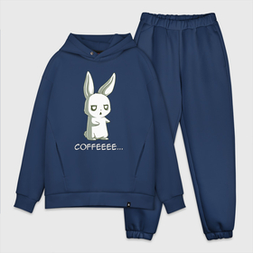 Мужской костюм хлопок OVERSIZE с принтом Заяц хочет кофе в Тюмени,  |  | hare | животные | забавная надпись | зайцы | зайчик | зайчики | заяц | звери | кофе | кролик | кролики | надпись