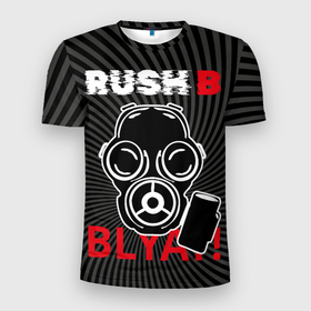Мужская футболка 3D Slim с принтом RUSH B (в противогазе) в Новосибирске, 100% полиэстер с улучшенными характеристиками | приталенный силуэт, круглая горловина, широкие плечи, сужается к линии бедра | counter strike | cs | игры | киберспорт | мемы