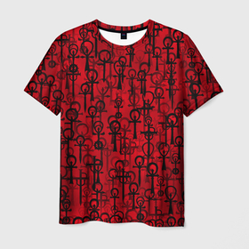 Мужская футболка 3D с принтом Знаки вампиров в Петрозаводске, 100% полиэфир | прямой крой, круглый вырез горловины, длина до линии бедер | вампир | красный | паттерн | секта | символ