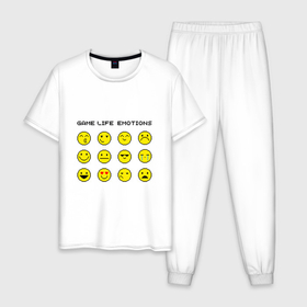 Мужская пижама хлопок с принтом Life game emotions black в Белгороде, 100% хлопок | брюки и футболка прямого кроя, без карманов, на брюках мягкая резинка на поясе и по низу штанин
 | 8 | 8 бит | 90 | 90е | art | bit | black | emoji | emoticon | emotions | game | life | minimalism | pixel | retro | sega | vintage | арт | винтаж | жизнь | игра | надпись | пиксели | пиксель | ретро | сега | смайлик | смайлы | текст | цитата | эмодзи | эм