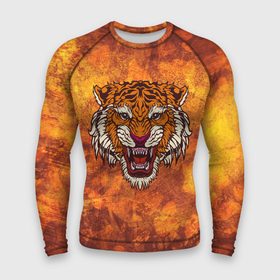 Мужской рашгард 3D с принтом Пустынный тигр ,  |  | бенгальский | большая | джунгли | кошка | оранжевая | оскал | полосатый | пятнистая | сибирский | тигр | хищник | хозяин | царь