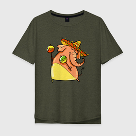 Мужская футболка хлопок Oversize с принтом Мексиканский веселый слон в Тюмени, 100% хлопок | свободный крой, круглый ворот, “спинка” длиннее передней части | веселый | мексика | мексиканский | слон | слоненок