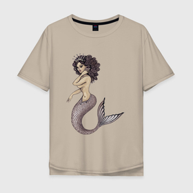 Мужская футболка хлопок Oversize с принтом Девушка   Русалка в Тюмени, 100% хлопок | свободный крой, круглый ворот, “спинка” длиннее передней части | девушка | плавание | русалка | русалочка | рыба | хвост