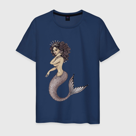 Мужская футболка хлопок с принтом Девушка   Русалка в Тюмени, 100% хлопок | прямой крой, круглый вырез горловины, длина до линии бедер, слегка спущенное плечо. | девушка | плавание | русалка | русалочка | рыба | хвост