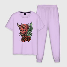 Мужская пижама хлопок с принтом Красный  дьявол в Тюмени, 100% хлопок | брюки и футболка прямого кроя, без карманов, на брюках мягкая резинка на поясе и по низу штанин
 | diablo | ад | дьявол | красный дьявол | сатана | черт