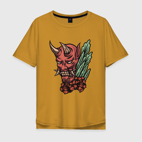 Мужская футболка хлопок Oversize с принтом Красный  дьявол в Тюмени, 100% хлопок | свободный крой, круглый ворот, “спинка” длиннее передней части | diablo | ад | дьявол | красный дьявол | сатана | черт