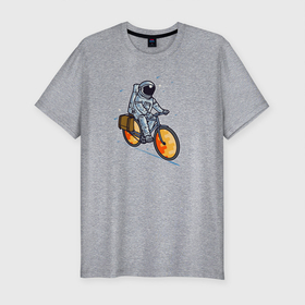 Мужская футболка хлопок Slim с принтом Космонавт на  велосипеде в Петрозаводске, 92% хлопок, 8% лайкра | приталенный силуэт, круглый вырез ворота, длина до линии бедра, короткий рукав | Тематика изображения на принте: астрология | велосипед | космонавт | космонавт на  велосипеде | космос