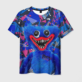 Мужская футболка 3D с принтом Poppy на абстрактном фоне в Курске, 100% полиэфир | прямой крой, круглый вырез горловины, длина до линии бедер | poppy | poppy playtime | видеоигры | талисман | хагги вагги | чудовище