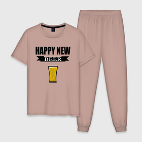 Мужская пижама хлопок с принтом С Новым Пивасом , 100% хлопок | брюки и футболка прямого кроя, без карманов, на брюках мягкая резинка на поясе и по низу штанин
 | 