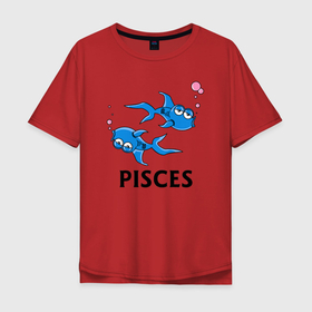 Мужская футболка хлопок Oversize с принтом Рыбы карикатурные в Санкт-Петербурге, 100% хлопок | свободный крой, круглый ворот, “спинка” длиннее передней части | Тематика изображения на принте: aquarius | horoscope | pisces | астрология | зведы | знак зодиака | рыбы | символ