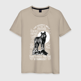 Мужская футболка хлопок с принтом Тернистый путь в Тюмени, 100% хлопок | прямой крой, круглый вырез горловины, длина до линии бедер, слегка спущенное плечо. | волк | волк одиночка | волчица | одинокий волк | свободный волк