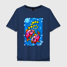 Мужская футболка хлопок Oversize с принтом Рыбы среди звезд в Петрозаводске, 100% хлопок | свободный крой, круглый ворот, “спинка” длиннее передней части | aquarius | horoscope | pisces | астрология | зведы | знак зодиака | рыбы | рыбы среди звезд | символ