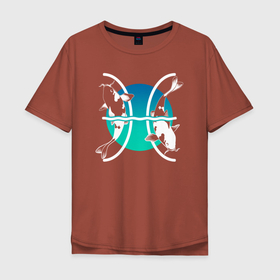 Мужская футболка хлопок Oversize с принтом Рыбы знак задиака , 100% хлопок | свободный крой, круглый ворот, “спинка” длиннее передней части | aquarius | horoscope | pisces | астрология | зведы | знак зодиака | рыбы | символ