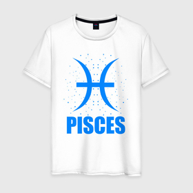 Мужская футболка хлопок с принтом Рыбы астрология в Тюмени, 100% хлопок | прямой крой, круглый вырез горловины, длина до линии бедер, слегка спущенное плечо. | aquarius | horoscope | pisces | астрология | зведы | знак зодиака | рыбы | символ