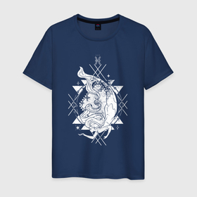 Мужская футболка хлопок с принтом По зодиаку Рыбы в Тюмени, 100% хлопок | прямой крой, круглый вырез горловины, длина до линии бедер, слегка спущенное плечо. | aquarius | horoscope | pisces | астрология | зведы | знак зодиака | рыбы | символ