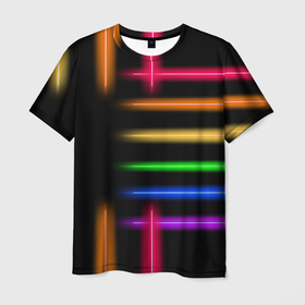 Мужская футболка 3D с принтом Неоновое свечение   Minimalism   Neon в Новосибирске, 100% полиэфир | прямой крой, круглый вырез горловины, длина до линии бедер | color | glow | minimalism | neon | минимализм | неон | свечение | цвет