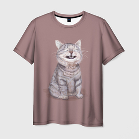 Мужская футболка 3D с принтом Недовольный котик | Disgruntled cat в Екатеринбурге, 100% полиэфир | прямой крой, круглый вырез горловины, длина до линии бедер | animal | cat | pet | бежевый фон | домашнее животное | животное | животные | зверек | звери | зверь | интересные иллюстрации | кот | котейка | коти | котик | кошара | кошка | недовольный к | прикольные картинки