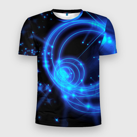 Мужская футболка 3D Slim с принтом Неоновый космос   Neon space в Санкт-Петербурге, 100% полиэстер с улучшенными характеристиками | приталенный силуэт, круглая горловина, широкие плечи, сужается к линии бедра | cosmos | neon | space | stars | звезда | космос | неон | пространство