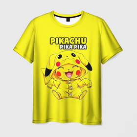 Мужская футболка 3D с принтом Пикачу Пика Пика в костюме в Тюмени, 100% полиэфир | прямой крой, круглый вырез горловины, длина до линии бедер | pika | pikachu | аниме | игры | пика | пикачу | покемон | покемоны