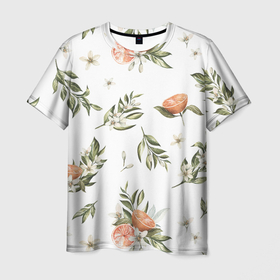 Мужская футболка 3D с принтом Цветы Цитрусовых Мандарин в Тюмени, 100% полиэфир | прямой крой, круглый вырез горловины, длина до линии бедер | flowers | природа | растение | флора | цветы