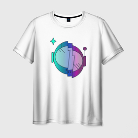 Мужская футболка 3D с принтом Шлем космонавта в Белгороде, 100% полиэфир | прямой крой, круглый вырез горловины, длина до линии бедер | галактика | градиент | звезда | звезды | космонавт | космонавтика | космос | минималлизм | мода | шлем космонавта | эмоция