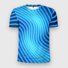 Мужская футболка 3D Slim с принтом Abstraction neon lines в Кировске, 100% полиэстер с улучшенными характеристиками | приталенный силуэт, круглая горловина, широкие плечи, сужается к линии бедра | abstraction | lines | neon | абсткратные | линии | неон | неоновые