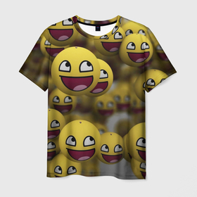 Мужская футболка 3D с принтом Смаил   3d в Санкт-Петербурге, 100% полиэфир | прямой крой, круглый вырез горловины, длина до линии бедер | 3d | 3д | арт | весенние | детские | детям | желтые | желтый | зима | летние | обьемные | осень | с кругами | слицами | смаил | смех | улыбка