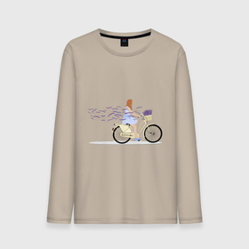 Мужской лонгслив хлопок с принтом Девушка с лавандой в Тюмени, 100% хлопок |  | Тематика изображения на принте: велосипед | девушка | девушка на велосипеде | лаванда | цветок