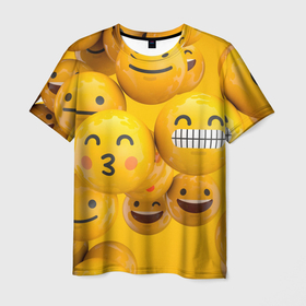 Мужская футболка 3D с принтом Смаилы в Белгороде, 100% полиэфир | прямой крой, круглый вырез горловины, длина до линии бедер | 3d | 3д | арт | весенние | детские | детям | желтые | желтый | зима | летние | обьемные | осень | с кругами | слицами | смаил | смех | улыбка