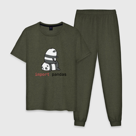 Мужская пижама хлопок с принтом import pandas , 100% хлопок | брюки и футболка прямого кроя, без карманов, на брюках мягкая резинка на поясе и по низу штанин
 | import pandas | programming | винда | панда | программист | ява