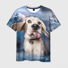 Мужская футболка 3D с принтом Бигль   веселый собакен в Санкт-Петербурге, 100% полиэфир | прямой крой, круглый вырез горловины, длина до линии бедер | Тематика изображения на принте: handeyework | арт | веселые | волк | животные | нос | нюх | прикольные | смех | смешные | собаки | собка | улыбка | хаски