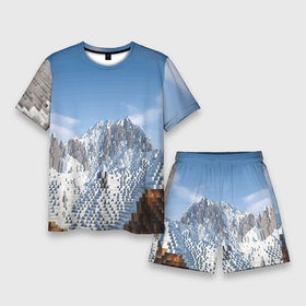 Мужской костюм с шортами 3D с принтом Minecraft  Mountains  Video game ,  |  | clouds | minecraft | mountains | sky | video game | видеоигра | горы | майнкрафт | небо | облака