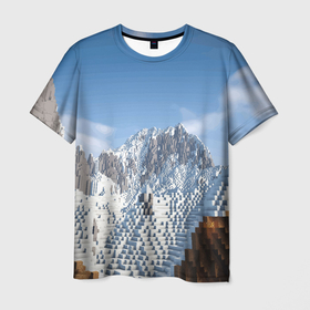 Мужская футболка 3D с принтом Minecraft   Mountains   Video game в Петрозаводске, 100% полиэфир | прямой крой, круглый вырез горловины, длина до линии бедер | clouds | minecraft | mountains | sky | video game | видеоигра | горы | майнкрафт | небо | облака