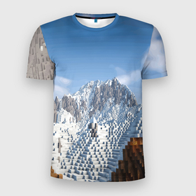 Мужская футболка 3D Slim с принтом Minecraft   Mountains   Video game в Петрозаводске, 100% полиэстер с улучшенными характеристиками | приталенный силуэт, круглая горловина, широкие плечи, сужается к линии бедра | clouds | minecraft | mountains | sky | video game | видеоигра | горы | майнкрафт | небо | облака