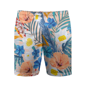 Мужские шорты спортивные с принтом Цветы Яркие Тропические ,  |  | flowers | природа | растение | флора | цветы