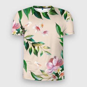 Мужская футболка 3D Slim с принтом Цветы Летние в Петрозаводске, 100% полиэстер с улучшенными характеристиками | приталенный силуэт, круглая горловина, широкие плечи, сужается к линии бедра | flowers | природа | растение | флора | цветы
