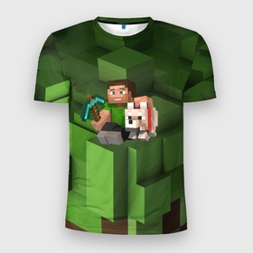 Мужская футболка 3D Slim с принтом Minecraft   Heroes   Video game в Санкт-Петербурге, 100% полиэстер с улучшенными характеристиками | приталенный силуэт, круглая горловина, широкие плечи, сужается к линии бедра | boy | dog | heroes | minecraft | video game | видеоигра | герои | майнкрафт | персонажи | собака