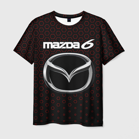 Мужская футболка 3D с принтом MAZDA 6   Соты в Петрозаводске, 100% полиэфир | прямой крой, круглый вырез горловины, длина до линии бедер | auto | logo | mazda | mazda 6 | moto | symbol | авто | автомобиль | гонки | знак | лого | логотип | логотипы | мазда | марка | машина | мото | символ | символы | соты