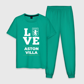 Мужская пижама хлопок с принтом Aston Villa Love Classic в Белгороде, 100% хлопок | брюки и футболка прямого кроя, без карманов, на брюках мягкая резинка на поясе и по низу штанин
 | aston | aston villa | club | football | logo | love | villa | астон | вилла | клуб | лого | мяч | символ | спорт | футбол | футболист | футболисты | футбольный