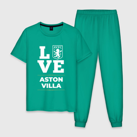 Мужская пижама хлопок с принтом Aston Villa Love Classic в Рязани, 100% хлопок | брюки и футболка прямого кроя, без карманов, на брюках мягкая резинка на поясе и по низу штанин
 | aston | aston villa | club | football | logo | love | villa | астон | вилла | клуб | лого | мяч | символ | спорт | футбол | футболист | футболисты | футбольный