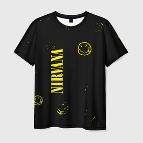 Мужская футболка 3D с принтом nirvana паттерн смайлы в Тюмени, 100% полиэфир | прямой крой, круглый вырез горловины, длина до линии бедер | dave grohl | geffen | krist novoselic | kurt cobain | nirvana | rock | smile | курт кобейн | нирвана | смайл