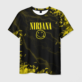 Мужская футболка 3D с принтом nirvana молнии , 100% полиэфир | прямой крой, круглый вырез горловины, длина до линии бедер | dave grohl | geffen | krist novoselic | kurt cobain | nirvana | rock | smile | курт кобейн | нирвана | смайл