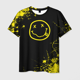 Мужская футболка 3D с принтом nirvana   texture   смайл в Тюмени, 100% полиэфир | прямой крой, круглый вырез горловины, длина до линии бедер | dave grohl | geffen | krist novoselic | kurt cobain | nirvana | rock | smile | курт кобейн | нирвана | смайл